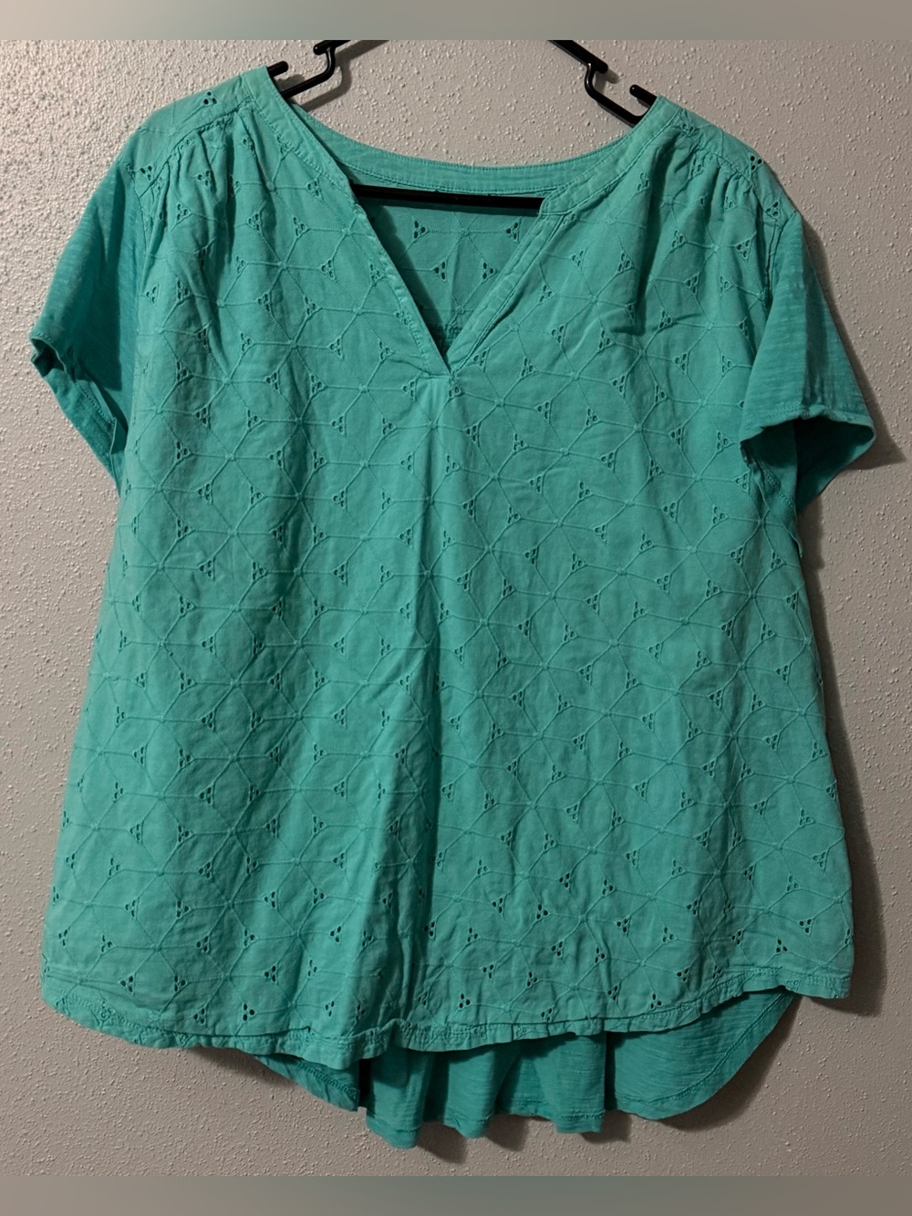 Women’s Eyelet V-Neck Short Sleeve Top - Teal